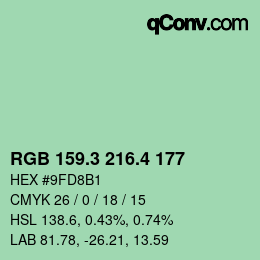 カラーコード: RGB 159.3 216.4 177 | qconv.com