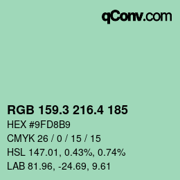 カラーコード: RGB 159.3 216.4 185 | qconv.com