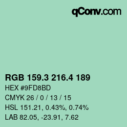 カラーコード: RGB 159.3 216.4 189 | qconv.com