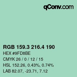 カラーコード: RGB 159.3 216.4 190 | qconv.com