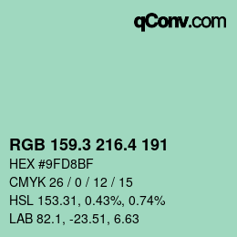 カラーコード: RGB 159.3 216.4 191 | qconv.com