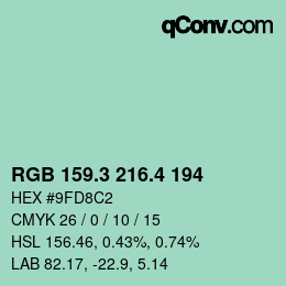 カラーコード: RGB 159.3 216.4 194 | qconv.com