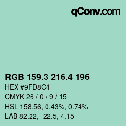 カラーコード: RGB 159.3 216.4 196 | qconv.com