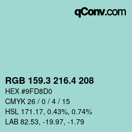 カラーコード: RGB 159.3 216.4 208 | qconv.com
