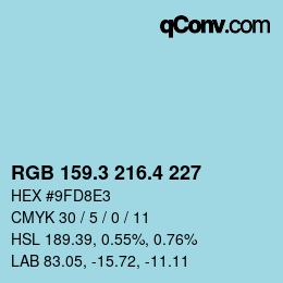 カラーコード: RGB 159.3 216.4 227 | qconv.com