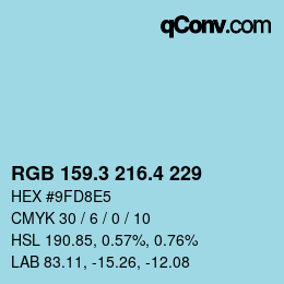 カラーコード: RGB 159.3 216.4 229 | qconv.com