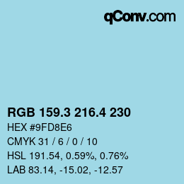 カラーコード: RGB 159.3 216.4 230 | qconv.com