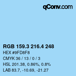 カラーコード: RGB 159.3 216.4 248 | qconv.com