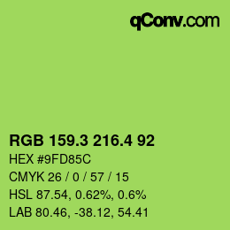 カラーコード: RGB 159.3 216.4 92 | qconv.com