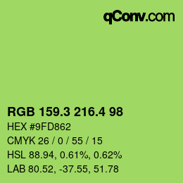 カラーコード: RGB 159.3 216.4 98 | qconv.com