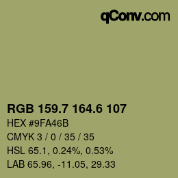 カラーコード: RGB 159.7 164.6 107 | qconv.com