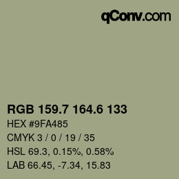カラーコード: RGB 159.7 164.6 133 | qconv.com