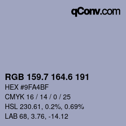 カラーコード: RGB 159.7 164.6 191 | qconv.com