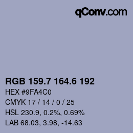 カラーコード: RGB 159.7 164.6 192 | qconv.com