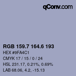 カラーコード: RGB 159.7 164.6 193 | qconv.com