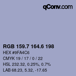 カラーコード: RGB 159.7 164.6 198 | qconv.com