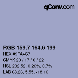カラーコード: RGB 159.7 164.6 199 | qconv.com