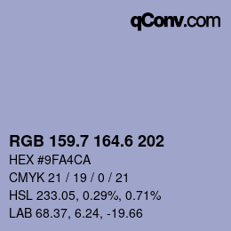カラーコード: RGB 159.7 164.6 202 | qconv.com