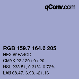 カラーコード: RGB 159.7 164.6 205 | qconv.com
