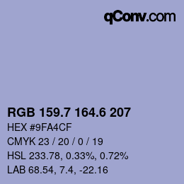 カラーコード: RGB 159.7 164.6 207 | qconv.com