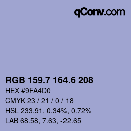 カラーコード: RGB 159.7 164.6 208 | qconv.com