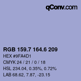 カラーコード: RGB 159.7 164.6 209 | qconv.com