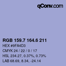 カラーコード: RGB 159.7 164.6 211 | qconv.com