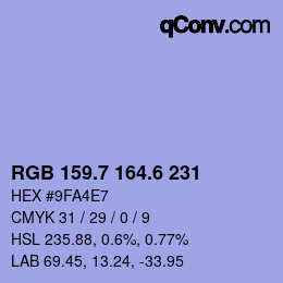 カラーコード: RGB 159.7 164.6 231 | qconv.com