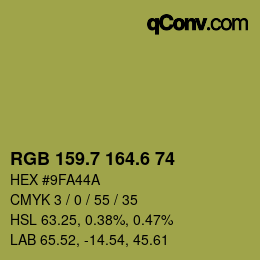 カラーコード: RGB 159.7 164.6 74 | qconv.com