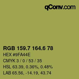 カラーコード: RGB 159.7 164.6 78 | qconv.com