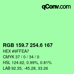 カラーコード: RGB 159.7 254.6 167 | qconv.com