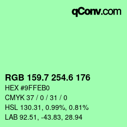 カラーコード: RGB 159.7 254.6 176 | qconv.com