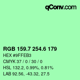 カラーコード: RGB 159.7 254.6 179 | qconv.com