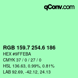 カラーコード: RGB 159.7 254.6 186 | qconv.com