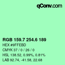 カラーコード: RGB 159.7 254.6 189 | qconv.com