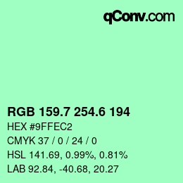 カラーコード: RGB 159.7 254.6 194 | qconv.com
