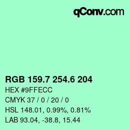 カラーコード: RGB 159.7 254.6 204 | qconv.com