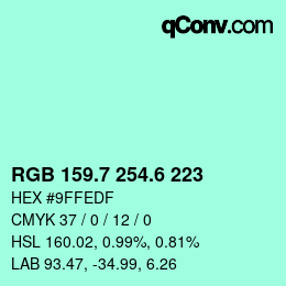 カラーコード: RGB 159.7 254.6 223 | qconv.com