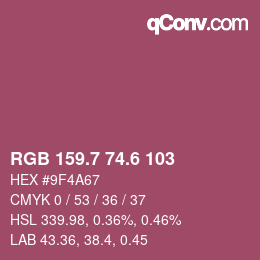 カラーコード: RGB 159.7 74.6 103 | qconv.com