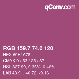 カラーコード: RGB 159.7 74.6 120 | qconv.com