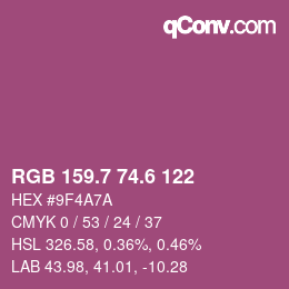 カラーコード: RGB 159.7 74.6 122 | qconv.com