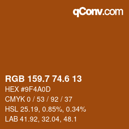 カラーコード: RGB 159.7 74.6 13 | qconv.com