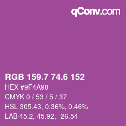 カラーコード: RGB 159.7 74.6 152 | qconv.com