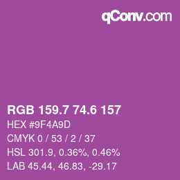 カラーコード: RGB 159.7 74.6 157 | qconv.com