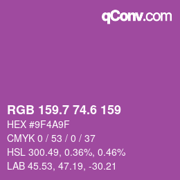 カラーコード: RGB 159.7 74.6 159 | qconv.com