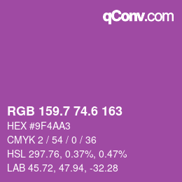 カラーコード: RGB 159.7 74.6 163 | qconv.com