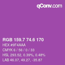 カラーコード: RGB 159.7 74.6 170 | qconv.com