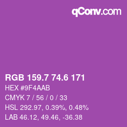 カラーコード: RGB 159.7 74.6 171 | qconv.com