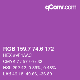 カラーコード: RGB 159.7 74.6 172 | qconv.com