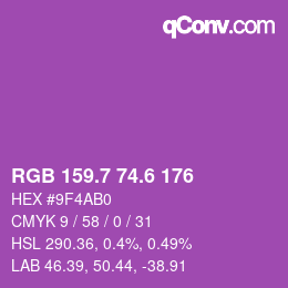 カラーコード: RGB 159.7 74.6 176 | qconv.com